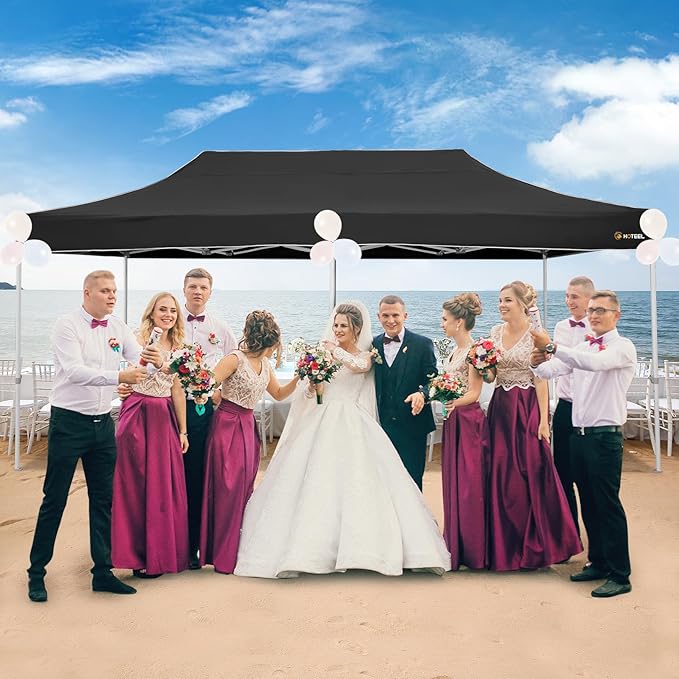 HOTEEL 10x20 pop up Canopy Tent for Parties Heavy Duty Easy Setup Party Tent,Outdoor Commercial Instant Gazebo for Wedding Event, with Roller Bag & Sand Bags,Upgraded Thick Hexagonal Legs,Black