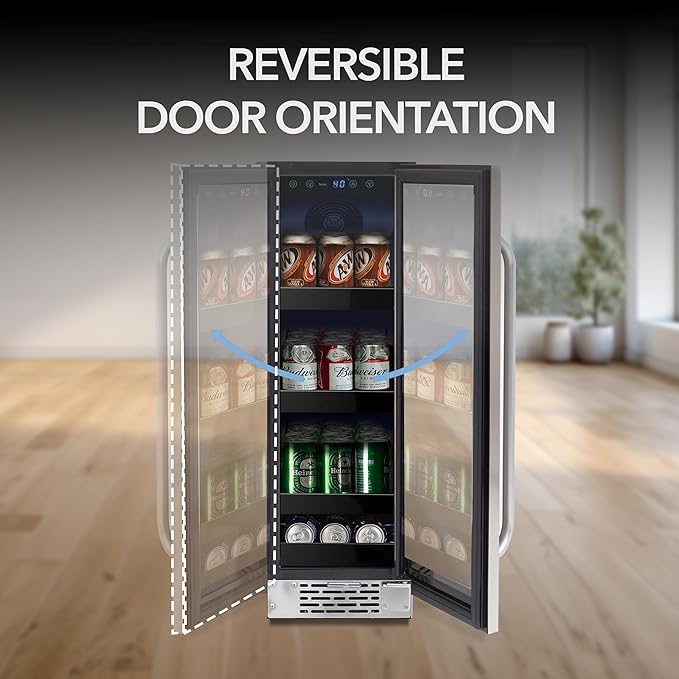 Whynter BBR-638SB Built-in Under Counter 12 inch Beverage Refrigerator and Cooler, Fridge with Glass Door, 2.0 Cubic Feet, Stainless, 75 Capacity, Can