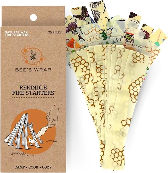 Bee's Wrap ReKindle Natural Fire Starters - Made in USA Fire Starter from Organic Beeswax Wraps for Food - Safe for Indoor/Outdoor Use, Camping Supplies - Natural Firestarter Starts 25 Fires