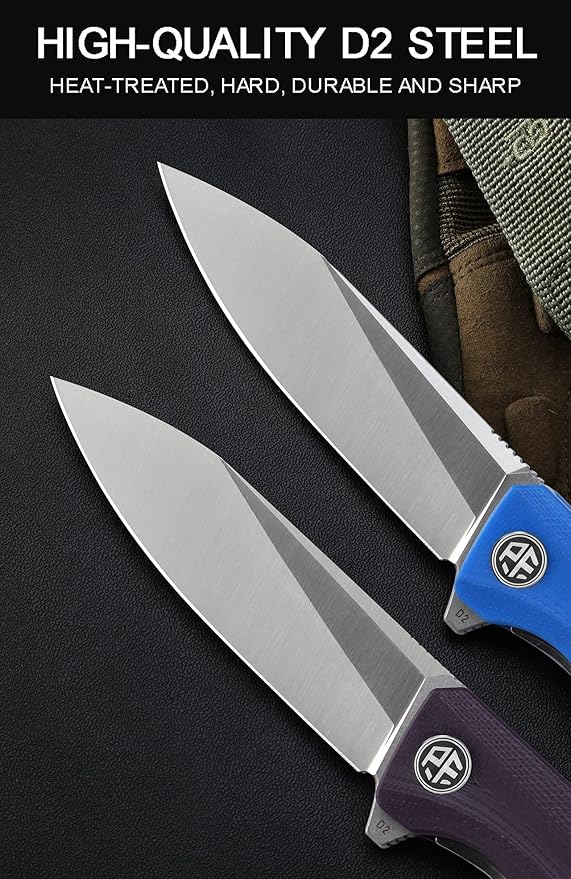 Petrified fish G10 handle D2 steel blade 2CR13 liner ball bearing flipper folding knife camping hunting EDC pocket tool PF818 (Blue, Satin)