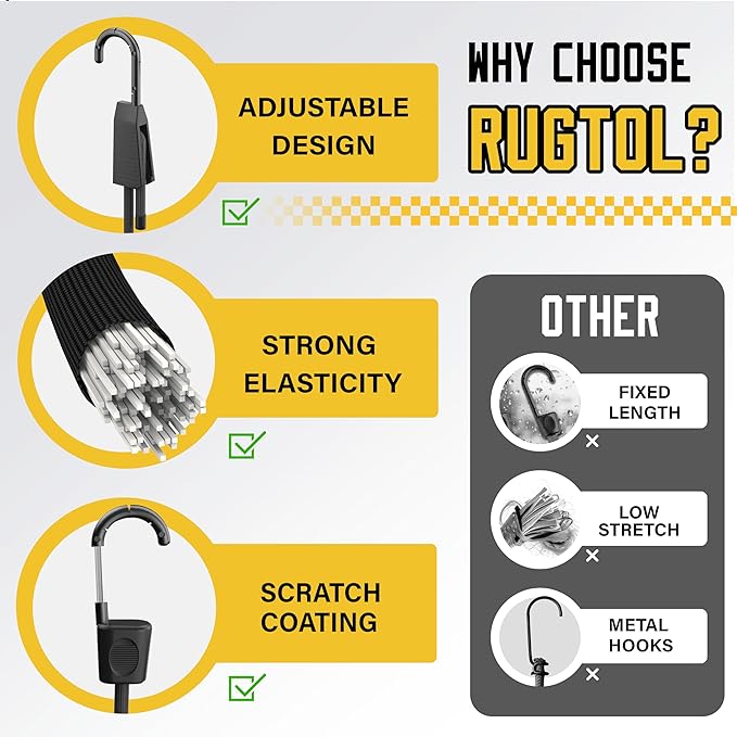 Bungee Cords with Hooks, 30pcs Assortment Heavy Duty Outdoor with 24'' 36'' 48'' 60'' Adjustable Bungee Cords, 8'' J Hooks Cord, 4" Canopy Tarp Ball Ties and Tarp Clips Drawstring Organizer Bag