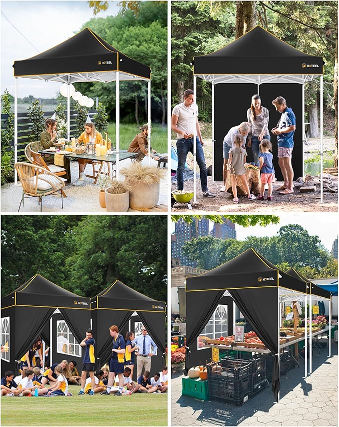 HOTEEL 6.6x6.6 Heavy Duty Pop Up Canopy Tent for Parties Event Wedding Commercial Instant Canopy with Carry Bag, Party Tent Waterproof UV 50+, Upgraded Thick Hexagonal Legs,Black