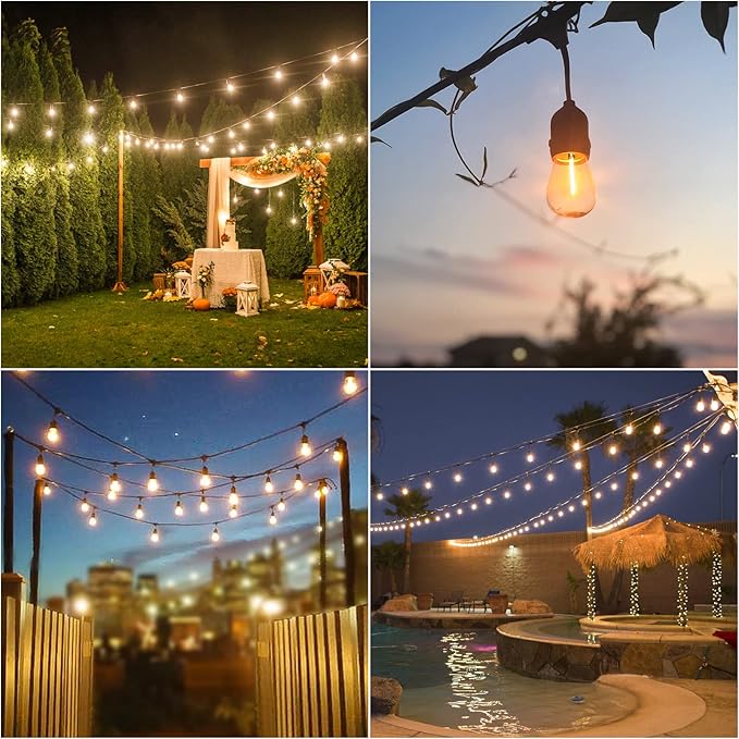 ZJOJO Solar String Lights Outdoor Waterproof 100FT,Solars Light Outdoor with 30+2 Shatterproof Bulbs IP65, Patio Lights SolarPowered &USB Port, LED String SolarLights for Outside Decor