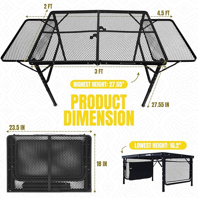 Foldable Outdoor Grill Table with Extension Boards - Support up to 88 lbs, Portable Camping Table for Beach, BBQ and RV