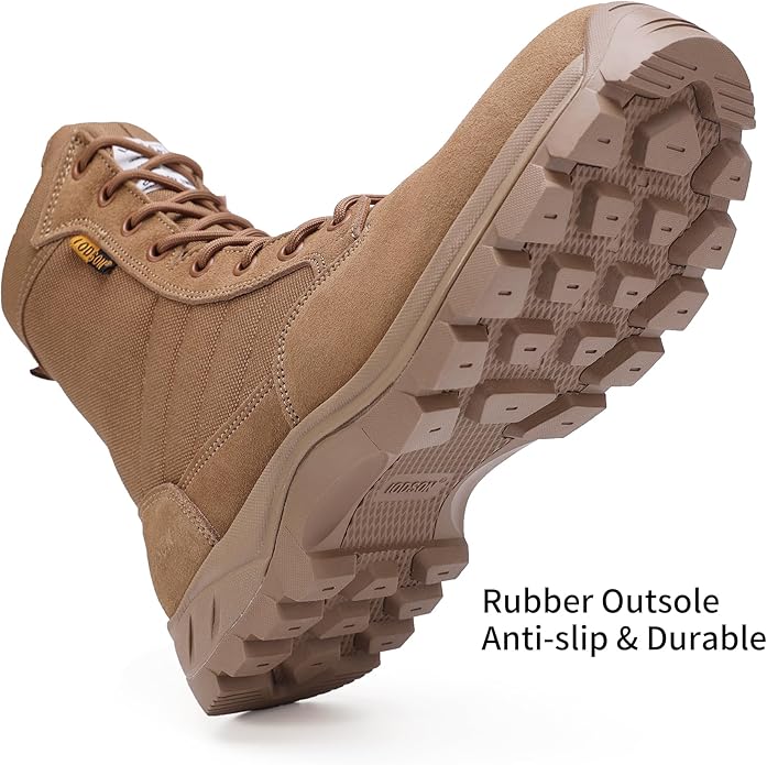 Men's Military Tactical Work Boots with Side Zipper, Puncture Resistant, Desert Combat, Army Jungle, 8 Inch Lightweight Hiking Boots
