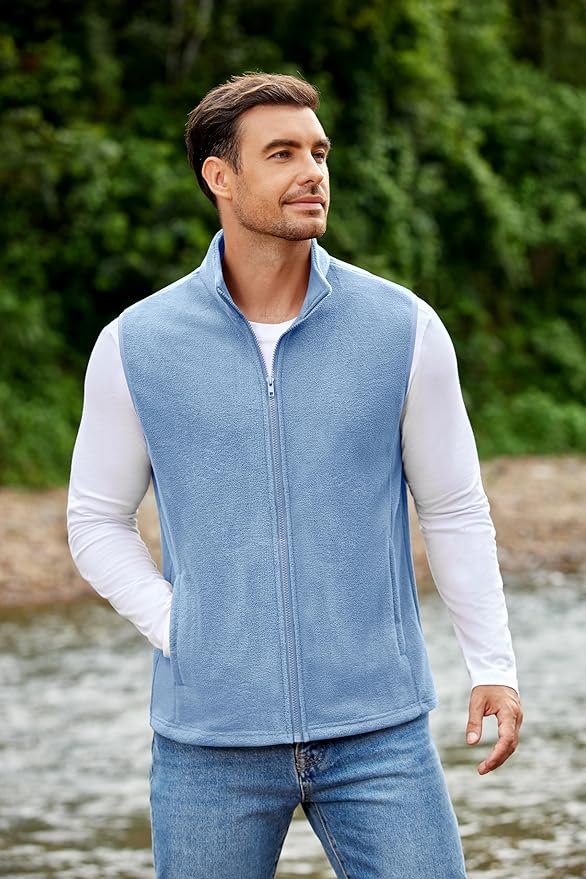 COOFANDY Mens Polar Fleece Vest Lightweight Sleeveless Jacket Warm Zip up Outerwear Vests with Zipper Pockets for Hiking