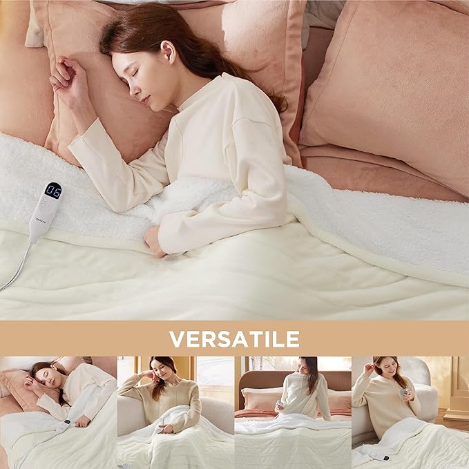 Bedsure Electric Blanket Full Size - Soft Flannel Heated Blanket, Fast Heating with 10 Time Settings & 6 Heat Settings, Warm Gift for Grandma (72x84 inches, Ivory)