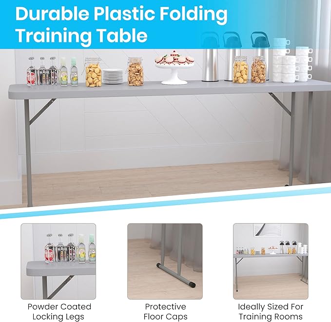 Flash Furniture Kathryn Commercial Grade 6-Foot Gray Plastic Folding Training Table