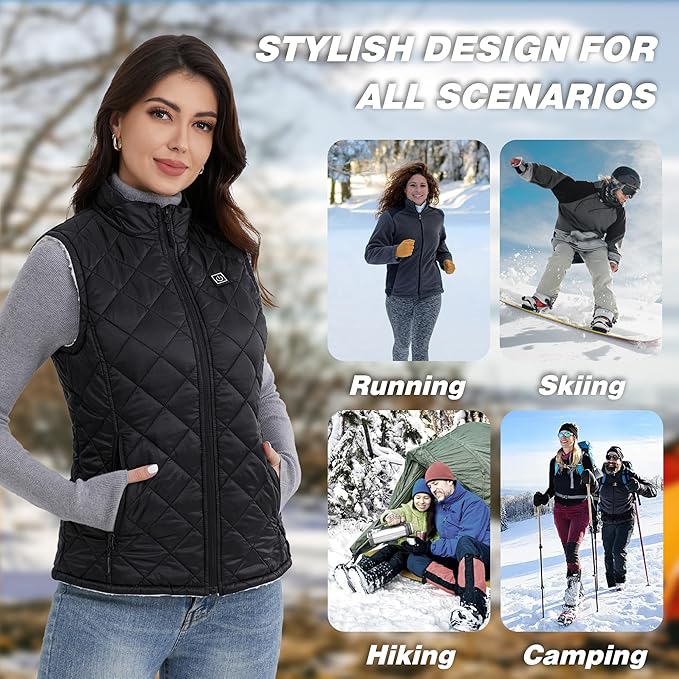 Heated Vest for Women with 12V 10000mAh Battery Pack, Women's Lightweight Electric Heating Vest Liner Winter Outdoor