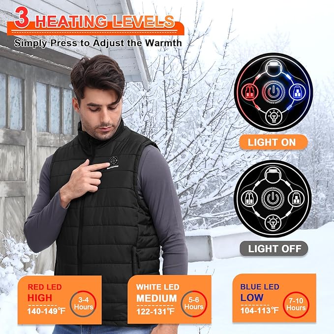 SNOW LEOPARD Heated Vest for Men with Battery Pack Included, 16000mAh 7.4V Rechargeable Men's Heated Vest