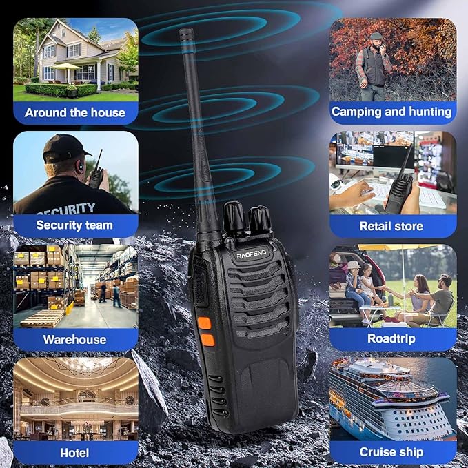 Baofeng Walkie Talkies 888S Rechargeable Long Range with Earpieces for Adults, 16 Channel Professional Radio Handheld Two Way Radios Li-ion Battery and Charger Included (12pack with 12earpiece)