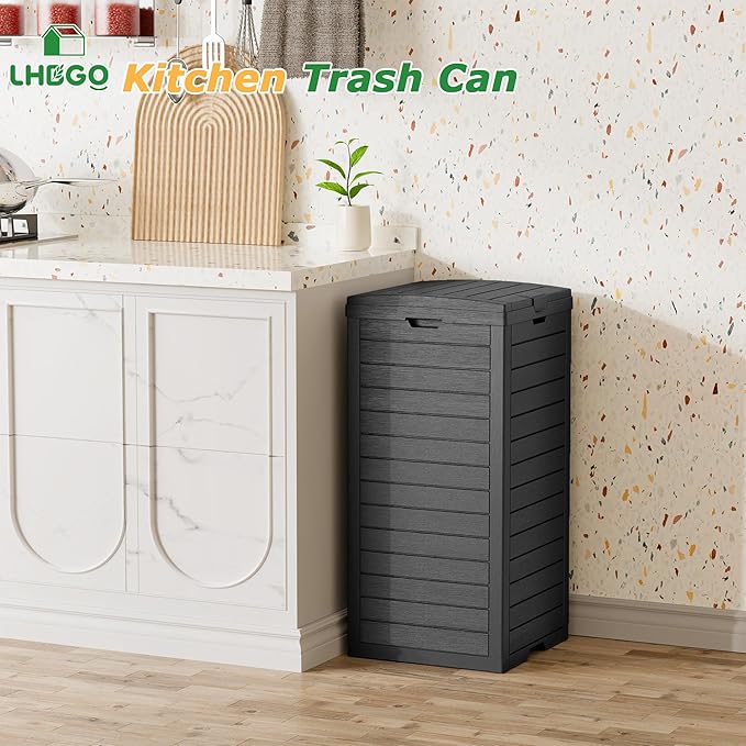 Outdoor Trash Can, 31 Gallon Garbage Can with Tiered Lid and Drip Tray, Waterproof Resin Patio Waste Bin for Garden, Backyard, Deck