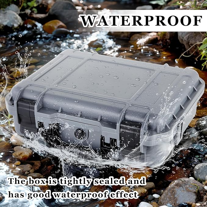 16.3 x 12.4 x 6.5 Inch Waterproof Hard Case with DIY Customizable Foam Insert Portable Protective Case with Knife for Camera Drones Equipments Tools Test Instruments (Gray)