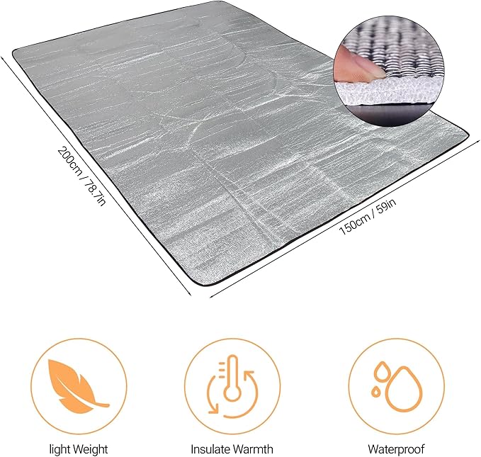 Himalaya Foam Foil Blanket Lightweight Camping Mat Outdoor Roll-up Portable Waterproof Sleeping Mat for Hiking Backpacking Double-Sided Aluminum Camping Accessories(78"x59")