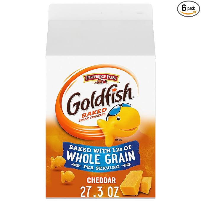 Goldfish Cheddar Cheese Crackers, Baked with Whole Grain, 27.3 oz Carton (Pack of 6)