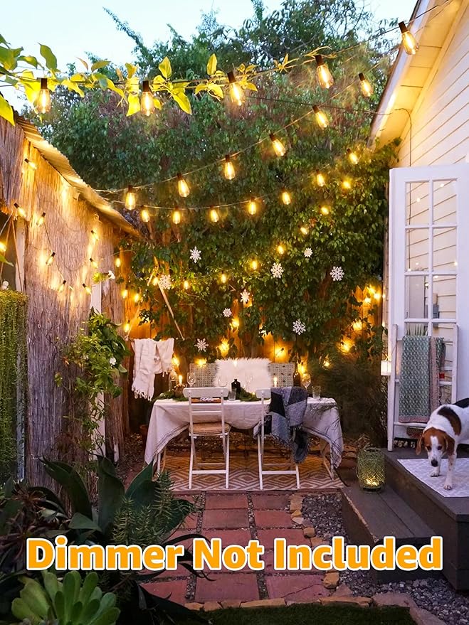 Outdoor String Lights 60FT, IP45 Waterproof ST38 Outdoor Lights with Shatterproof Bulbs (2 Spare Bulbs), 2200K Energy Saving and Connectable Patio Light for Balcony Yard Party Wedding