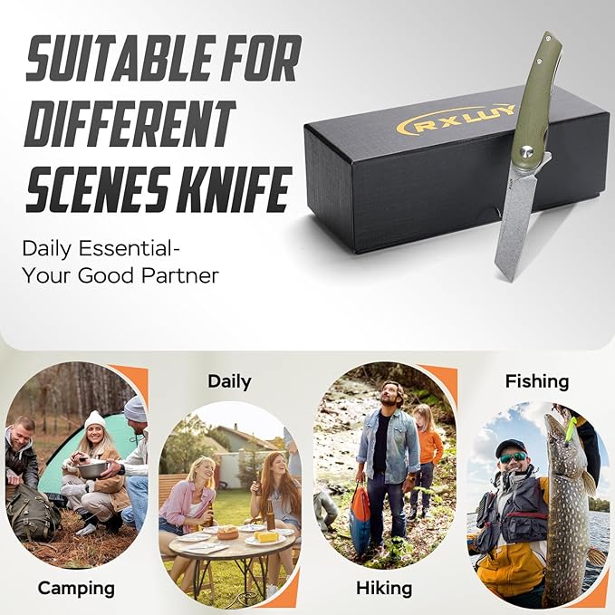 Folding Pocket Knife, 2.79” 14C28N Steel Blade Micarta Handle Flipper Liner Lock Small Praxis EDC Folding Knife, Sharp Camping Outdoor Survival Knives for Men Women (Green)