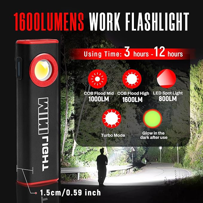 lexall 2 Pack Flashlight, 1600 Lumens Mini Magnetic Flat EDC Flashlight with Clip, 3 Modes Portable Ultra-Light Bright Waterproof Pocket Light for Working, Camping, Repairing, Emergencies