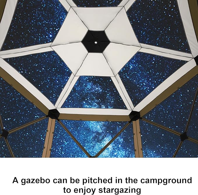COBlZl 12x12 pop up Gazebo on Clearance Screen Canopy Tent for Camping,Outdoor Instant Stargazing Gazebo,Portable Hub Tent with Removable Sidewalls,Pavilion for Backyard,Brown