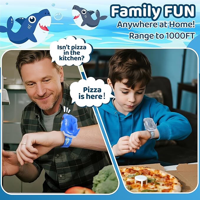 Vvinca Walkie Talkies for Kids 2 Pack - Toys for Boys Girls Age 3-5 5-7 8-12 Christmas Birthday Gifts for Toddlers Adjustable Strap Long Range Clear Sound Camping Outdoor Game Shark Walkie-Talkie