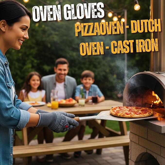 GRILL HEAT AID BBQ Grill Gloves Heat Proof for Grilling โ Fireproof 1472ยฐF Heat-Resistant Grill Mitts for Outdoor Barbecue and Smoker, Campfire, Fire Pit, Oven Glove with Fingers for Baking Pizza