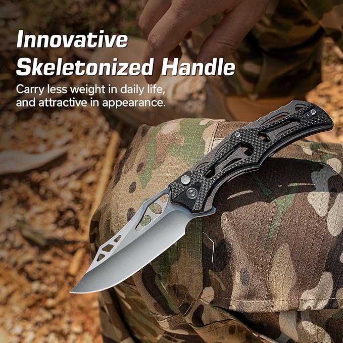 CIVIVI Pocket Knife for Men, Biophase Flipper Tactical Folding Knife, 3.48" Nitro-V Blade Aluminum with G-10 Handle, Lightweight Skeletonized EDC Knife for Camping Hunting, C23083C-3 (Black)
