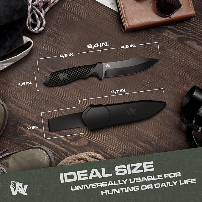WOLF-I Full Tang Survival Knife with Sheath - Stylish Tactical Fixed Blade - Made of 440C Steel - For Bushcraft and Camping Survival - Perfect EDC Outdoor Knife with TPE Handle
