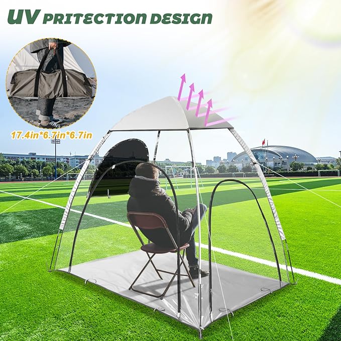 Teabelle Clear Sports Tent - Large 2-3 Person Instant Pop-up Tent with Zipper Window, UV-Proof, Weatherproof for Watching Sports, Camping, Fishing