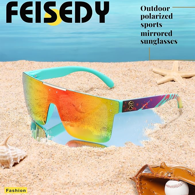 FEISEDY Men Sunglasses Polarized Oversized Square Flat Top Cycling Running Fishing Golf Hiking Sports B2990