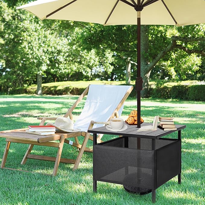 LZRS Adirondack Square Outdoor Side Table with Umbrella Hole, Pool Composite Patio Table,HDPE End Tables for Backyard,Pool, Indoor Companion, Easy Maintenance & Weather Resistant(Light Grey)