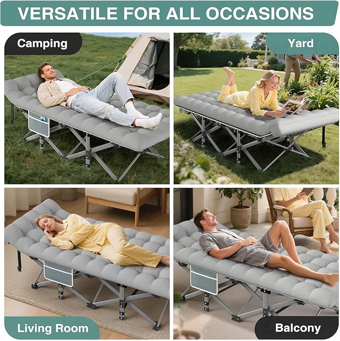 ZENPETIO 28In Folding Camping Cot for Adult, Portable Sleeping Cot with Mattress, Outdoor Heavy Duty Cot Bed for Camp with Carry Bag for Home, Office, Camp, Travel, Vacation(Max Loading 500lbs)