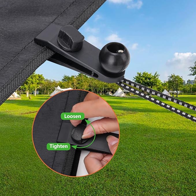 Tarp Clips Heavy Duty Lock Grip, 14 Pcs Tarp Clamps Heavy Duty, Awning Clamp Fasteners Grip, Tent Clip for Tarps, Car Cover, Canvas, Swimming Pool Covers(10 Pcs Clips and 4 pcs Cords)