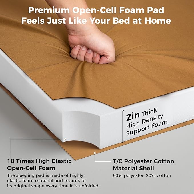 Kingcamp Comfort X 5 XXL Wide Perforated Memory Foam Cot Mattress, Portable Roll Up Camping Mattress Sleeping Pad, Twin Sleeping Mat with Roll Helper for Cot Mat Travel Tuck Tent Floor Guest Sleepover