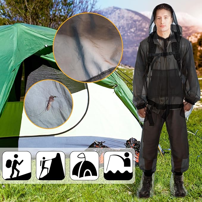 8 Pcs Large Mesh Mosquito Net Suit Bug Mesh Pants and Jackets with Hood Socks Mittens Full Body Insect Net Suit Mosquito Clothing for Adult Women Men Outdoor Gardening Fishing, L/XL