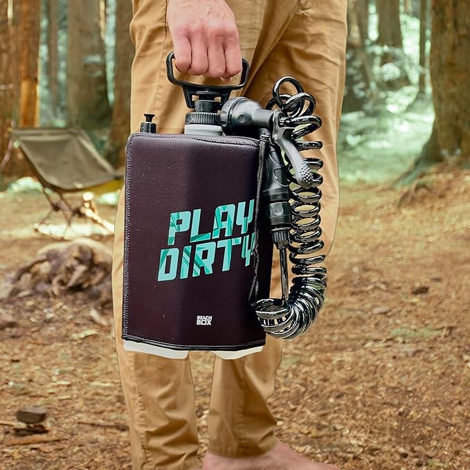 BeachBox Portable Shower Tank – Insulated Hot & Cold Water Tank for Camping, Beach, & Outdoor Adventures – 1.3 Gal Capacity – Multi-Spray Shower Gun – Easy Fill & Carry