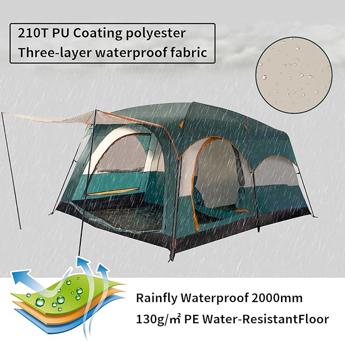 Camping Tent, Easy Setup, 1-2-8-10 Person Waterproof and Portable Tent for Camping Hiking Outdoor