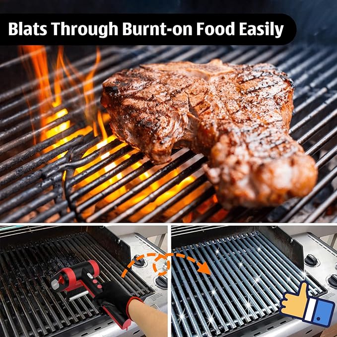 Electric Rechargeable Grill Brush,Grill Cleaner for Outdoor Grill with 800 RPM Motor - Bristle-Free Stainless Steel Grill Cleaner with LED Light for BBQ, Heavy Duty Grill Cleaning Tool (BlackRed)