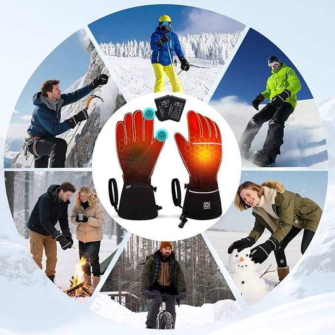Heated Gloves for Men Women Rechargeable Electric Gloves 7.4V 3200mAh Battery Powered, Waterproof Windproof Thermal Gloves Ideal for Snow Sports, Camping & Skiing Raynaud's Arthritis