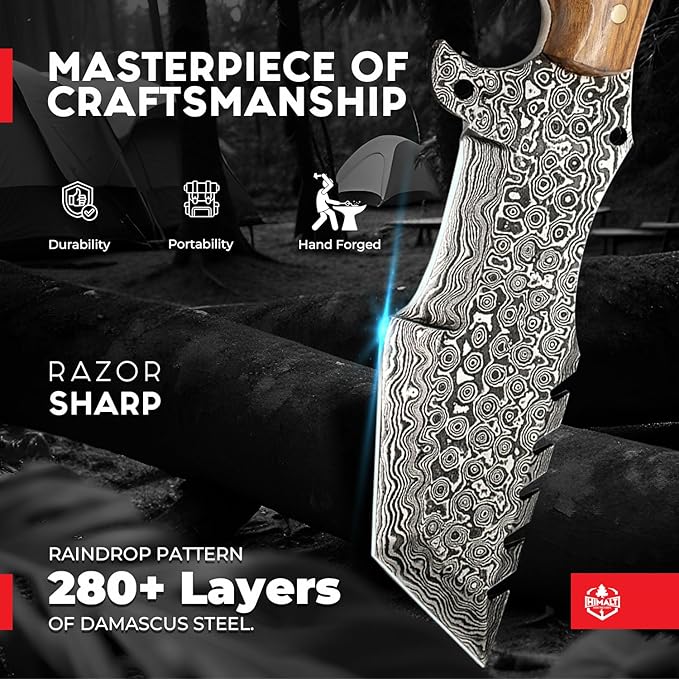 Handmade 10.5” Damascus knife- Fixed Blade Hunting Knife with Sheath-Walnut Wood Handle-Survival Knife-Camping knife-Bushcraft Knife-Ideal For EDC, Skinning,Outdoor-Best Hunting Knives For Men.
