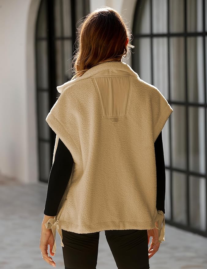 Athlisan Womens Fleece Vest Casual Sleeveless Button Down Sherpa Jacket Outerwear with Pockets