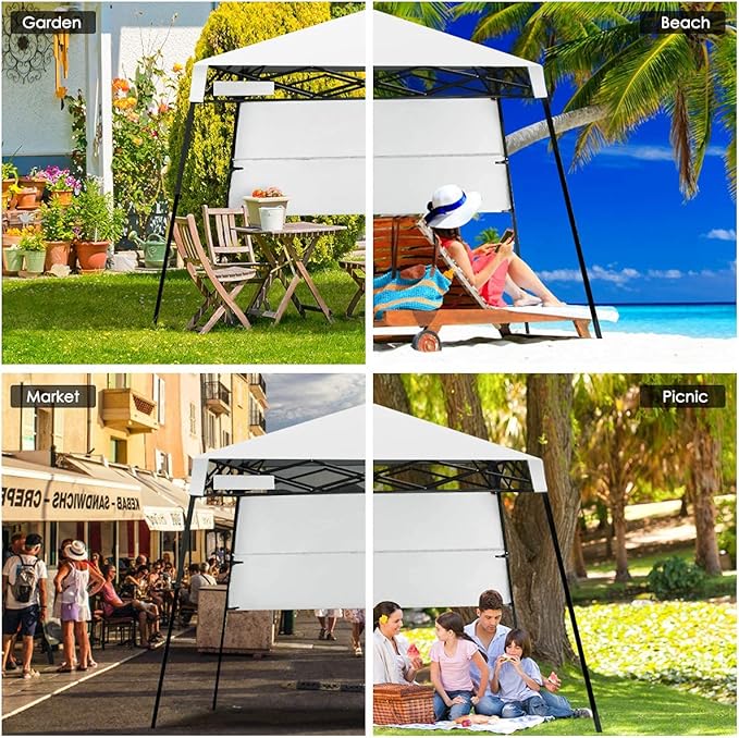 Tangkula 7x7 Ft Pop Up Canopy, Slant Leg Outdoor Tent with Carry Bag & 4 Stakes, Compact Portable Canopy Tent for Hiking Camping Fishing & Picnic, 7x7 Base, 6x6 top