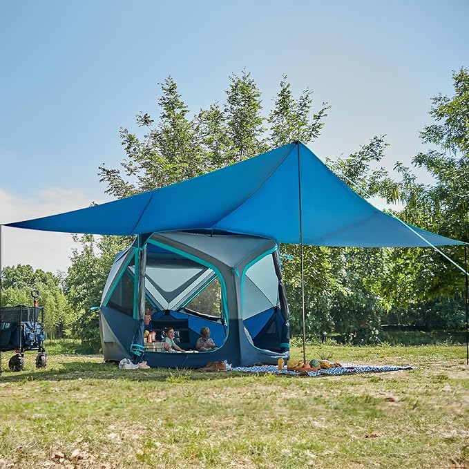 TIMBER RIDGE 4/6/8 Person Instant Pop Up Cabin Tent, Easy 60 Second Setup, Weather Resistant Camping Family Hub Tent with Rain Fly and Carry Bag for Outdoor Camping