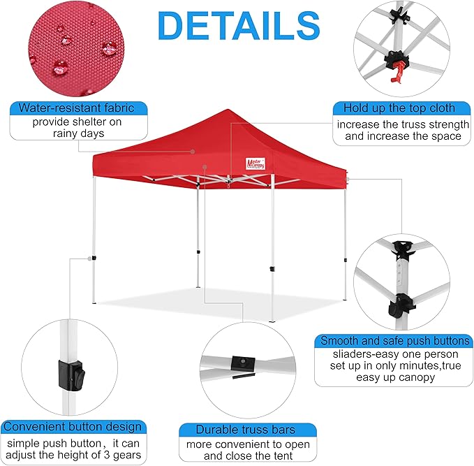 MASTERCANOPY Pop Up Canopy Tent Commercial Grade Instant Shelter (8x8, Red)