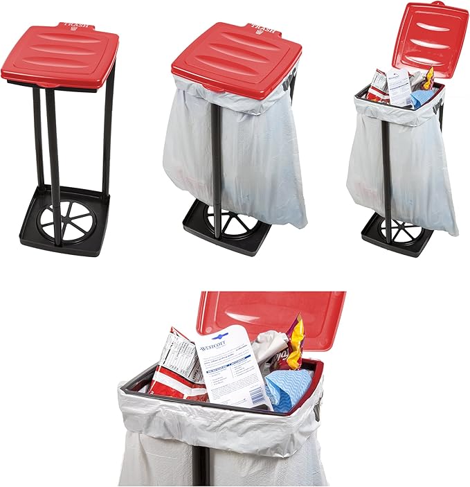 Wakeman Portable Trash Bag Holder – Collapsible 13-Gallon Garbage Bin for Indoor/Outdoor Use, Camping, Recycling, and Parties – Durable Plastic Trash Can Outdoors (Red)