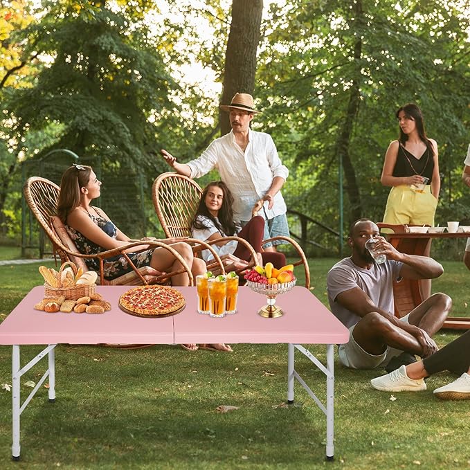 Portable Plastic Folding Table 4ft/6ft/8ft Heavy Duty White Black Picnic Dining Table Fold-in-Half for Camp Party Kitchen Indoor Outdoor