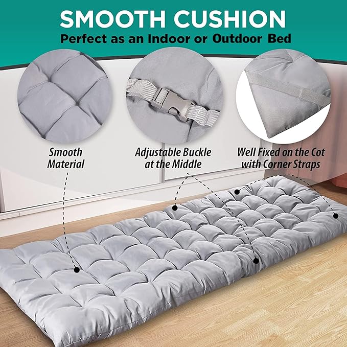Zone Tech Camping Cot Mattress Pad Premium Quality Outdoor Comfortable Thicker Cotton Sleeping Cot Lightweight Waterproof Bottom Pad Mattress for Adult, Kid