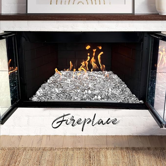 20 Pounds Fire Glass 1/2 Inch High Reflective Tempered Firepit Glass Rocks for Fireplace, Fire Pit Table, Fire Bowl and Landscaping (Crystal Clear)