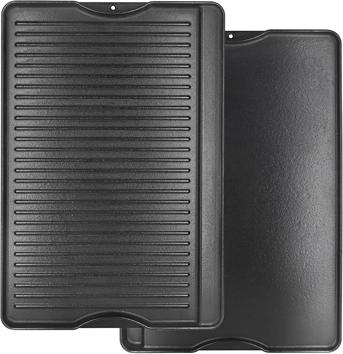 Criditpid Flat Griddle Top Plate Replacement Parts for Gas Stove, Charcoal, Electric, Propane, Gas Grill, 16” x 24” 2-in-1 Reversible Pre-Seasoned Cast Iron Cooking Griddle for Camping Tailgating.