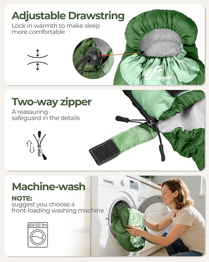 Sportneer Sleeping Bags for Adults, Warm & Cold Weather Sleeping Bag for Adults Kids Boys Girls - Lightweight Compact Camping Gear Equipment, Traveling, Backpacking, Hiking