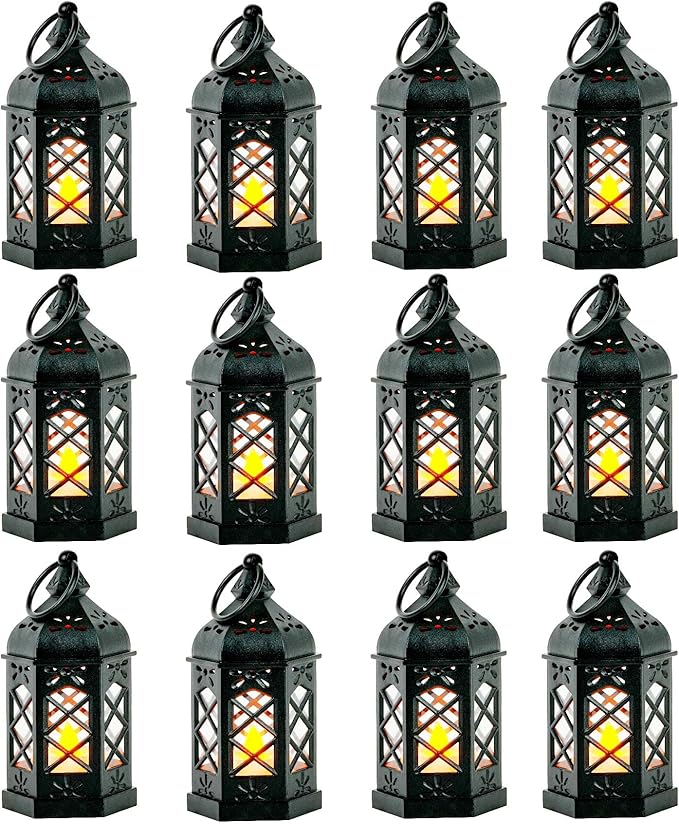 Candle Lanterns Black Lanterns Decorative Indoor Outdoor Mini Small LED Vintage Rustic Gold Hanging Farmhouse Fireplace Lantern Decor Christmas Lantern Centerpieces for Tables Decorations